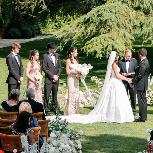 Nicole Bakti Strapless Beige Lace Dress - Picture 5 of 6